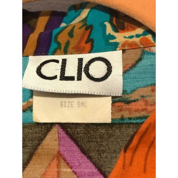 Clio SML Teal Orange Boho Button Down Top - Picture 3 of 6